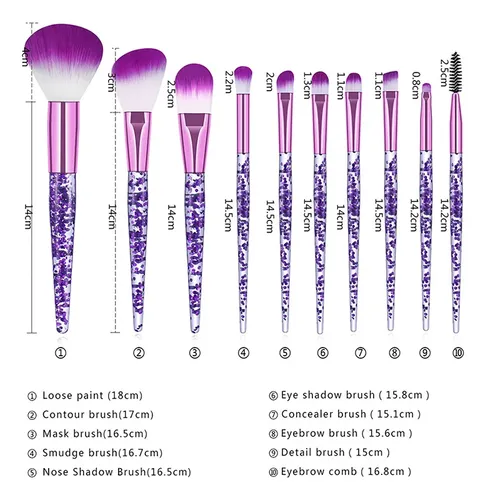 Set De Brochas De Maquillaje Crystal Handle Soft Beauty Tool Púrpura