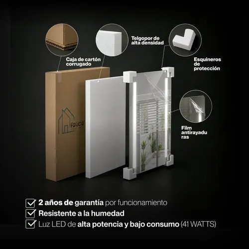 Espejo Bluetooth Luz Led Desempañador Baño Rectangular 80×60