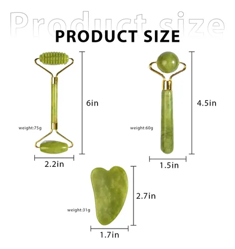 Set 3 Piezas Masaje Jade Rodillo Y Gua Sha Facial