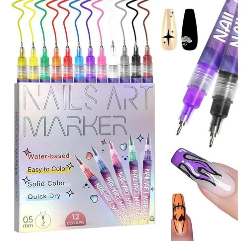 Juego De Bolígrafos Para Uñas De 12 Colores, A Base De Agua,