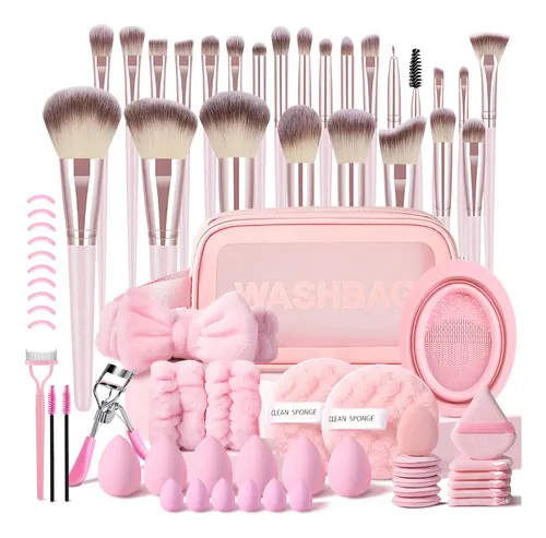 Juego De 70 Brochas Rosas Hghdbt, Kit De Maquillaje Completo