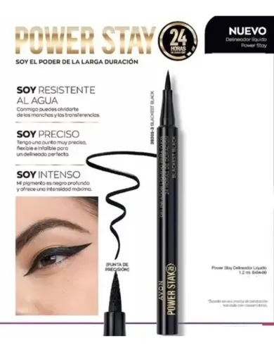Power Stay Delineador Liquido Negro Mate 24 Hs Duracion Avon