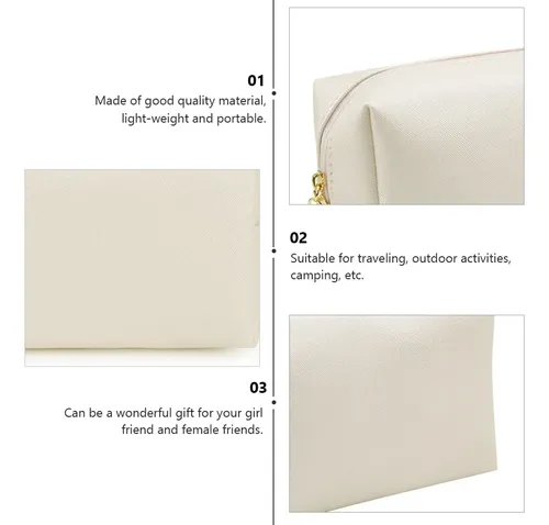1pc White Pu Makeup Bag Lightweight Travel Cosmetics Pouch