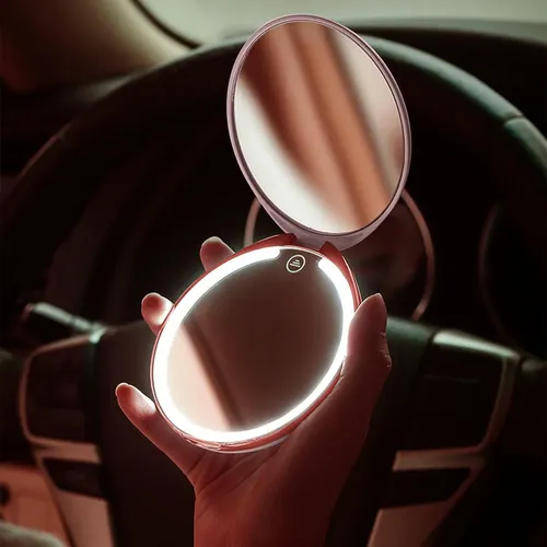 Espejo De Maquillaje De Viaje Con Luz Led, Aumento De