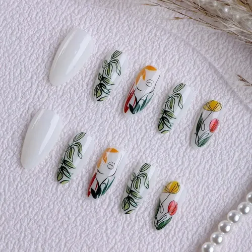 Conjunto 24 Uñas Gel X Almendra Corto Estilo Francés