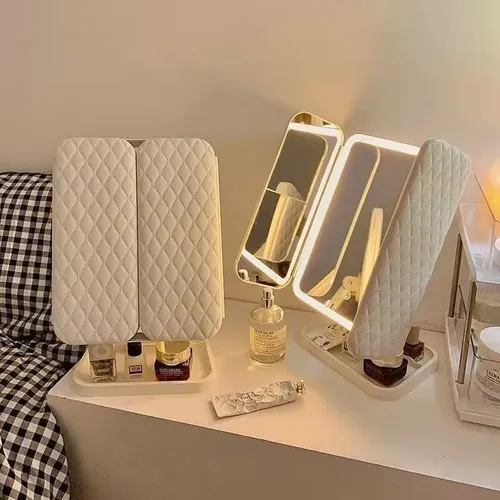 Espejo De Maquillaje Led Plegable 3 Caras, Luz Ajustable Y J