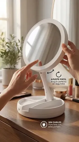 Espejo De Maquillaje Redondo Plegable Usb Pila Luz Led Zoom
