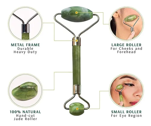 Masajeador Doble Rodillos De Piedra Jade Facial Corporal