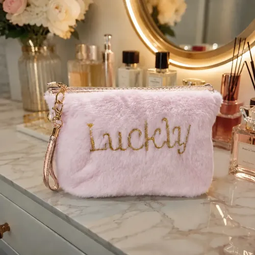 Neceser Porta Maquillaje Estilo Soft Plush Rosa Organizador Maquillaje Cosméticos Accesorios Objetos Personales Viajes