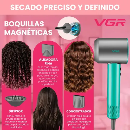 Secador Profesional VGR V-440 1400W BLDC Iónico Con Difusor Verde