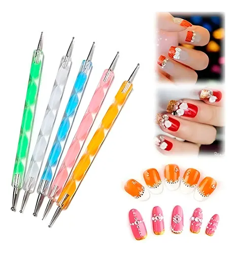 Kit De 5 Pinceles Dotting Pen Doble Punta Decoración Uñas