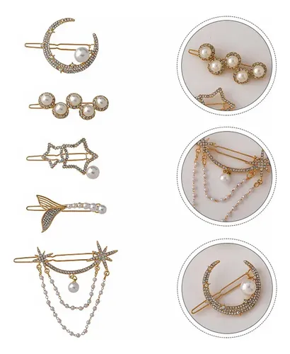 5 Broches Para El Pelo Con Perlas A La Moda Para Mujer
