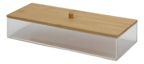 Organizador Multiuso Con Tapa Vgo Rectangular Acrílico/bambú