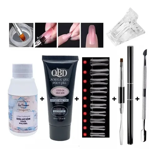 Kit X6 Polygel 30ml Espatula Pincel Solucion Capsula Dual