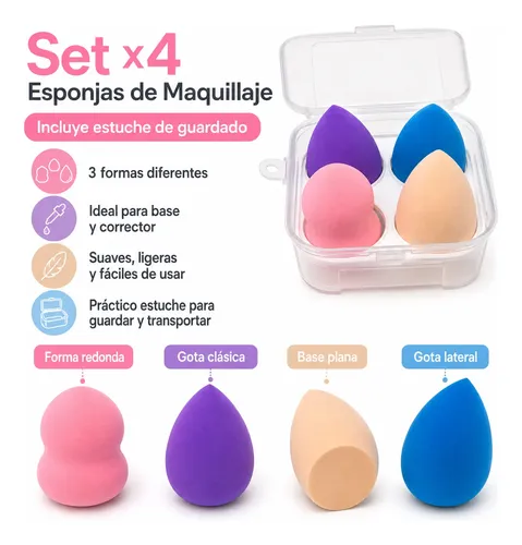 Esponjas De Maquillaje 4 Piezas Con Estuche Suaves Premium