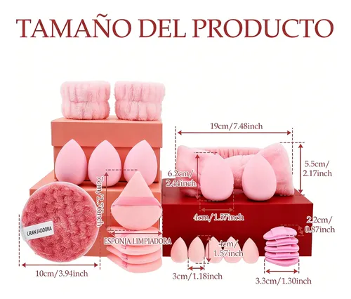 Kit 24 Esponjas Y Accesorios Para Maquillaje Rosa Dfg