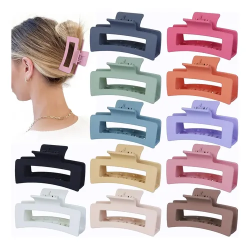 12 Pinzas Para El Cabello Medianas, Pinzas Cuadradas Colorid 12pc-square Set