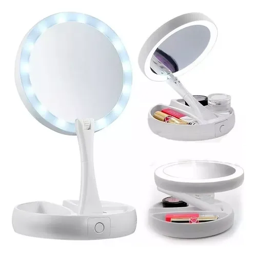 Espejo Doble Con Luz Led Y Aumento 10x Maquillaje