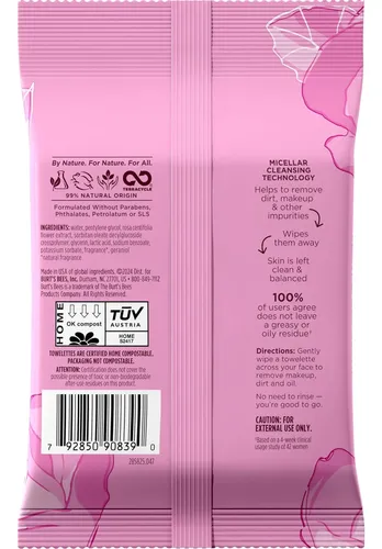 Toallitas Faciales Con Agua Micelar De Rosas Burt S Bees