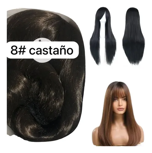 Peluca Pelo Lacio Con Flequillo Castaño #8 70cm Lefemme