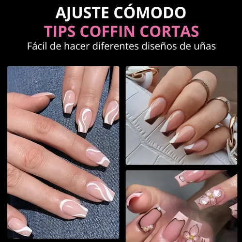 Tips De Uñas Acrílicas Profesionales Alta Calidad X120u Color Transparente Coffin Cortas