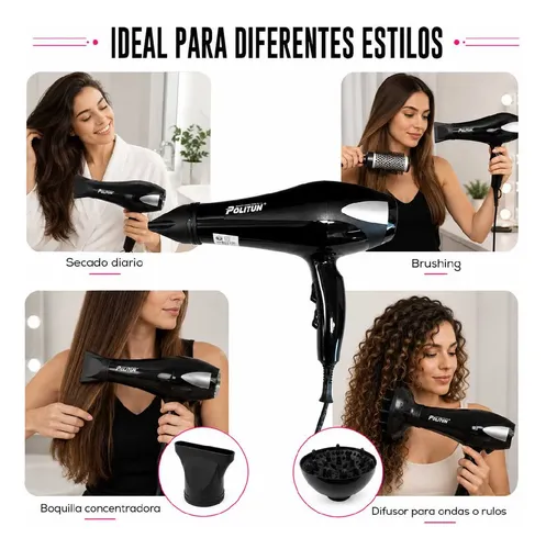 Secador De Pelo Profesional 1500w Con Difusor Y Peines Kit