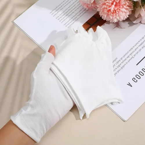 Guantes Blancos Algodón Sin Dedos Hidratantes Noche M