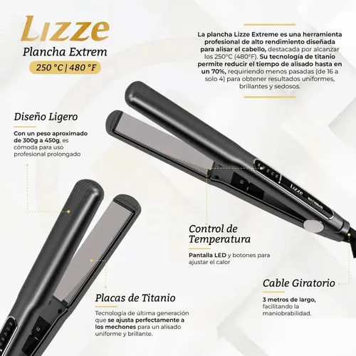 Plancha Pelo Profesional Lizze Extreme 250° Alta Temperatura Cepillo Térmico