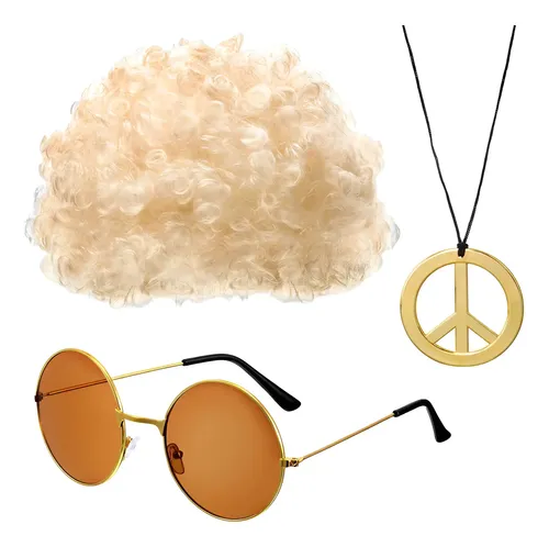 Peluca Y Gafas De Sol Estilo Disco, Gafas De Sol Hippie Y Co