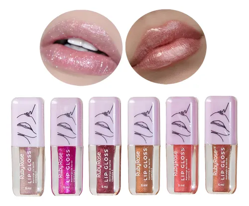 Labial Lip Gloss Brilloso C/ Glitter Hidratante Ruby Rose