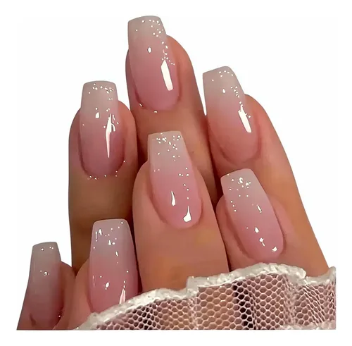 Uñas Postizas Press On 24pcs Ombré Rosa Coffin 5.28 X