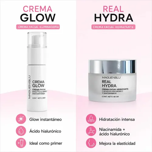 Combo Skincare Crema Facial Glow + Crema Hidratante Facial Con Acido Hialurónico Niacinamida | Kit Día y noche | Liviana | Piel Normal Mixta Grasa Seca | Antiarrugas | Suavizante | Mejora Firmez