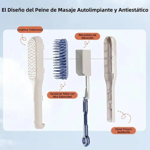 Cepillo Peine Antiestático Retráctil Cabello Sin Frizz