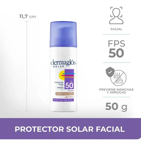 Dermaglós Protector Solar Fps50 Facial Crema Color Medio