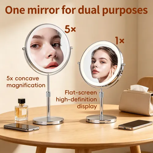 Espejo De Maquillaje De Tocador Con Iluminación Led Ajustable Y Control Táctil Plateado