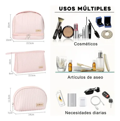Neceser De Viaje Para Maquillaje, Estuches Y Bolsa 3 Piezas