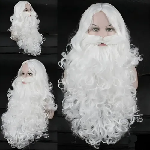 Peluca Blanca De Barba De Papá Noel Cosplay, Pelo Largo **/