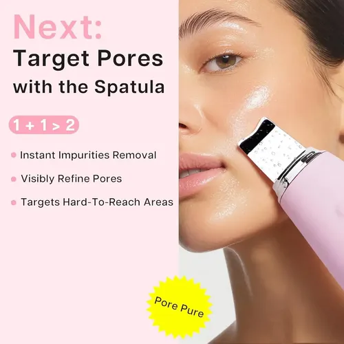 Limpiador facial 2en1 Cepillo Silicona Y Espátula Ultrasonic Electric Puntos Negros Recargable Rosa