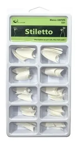 Tips Para Uñas Stiletto X 100 Blanco Natura Transparente U31