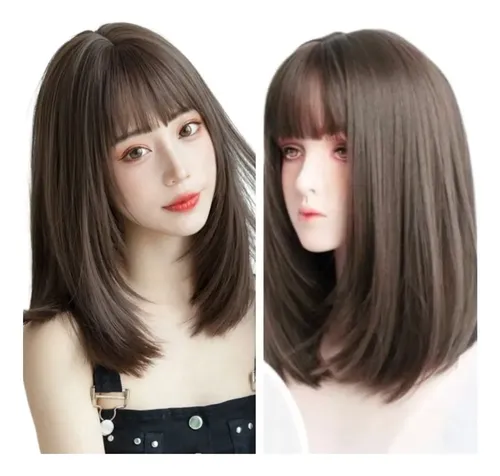 Peluca De Cabello Natural Castaño Para Mujer
