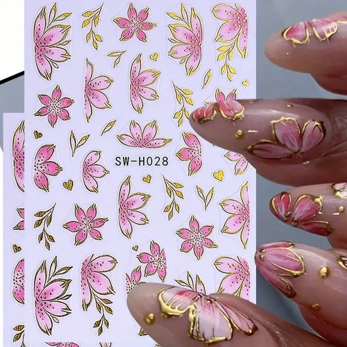 Adhesivos Uñas Sakura Dorado 3d Autoadhesivos