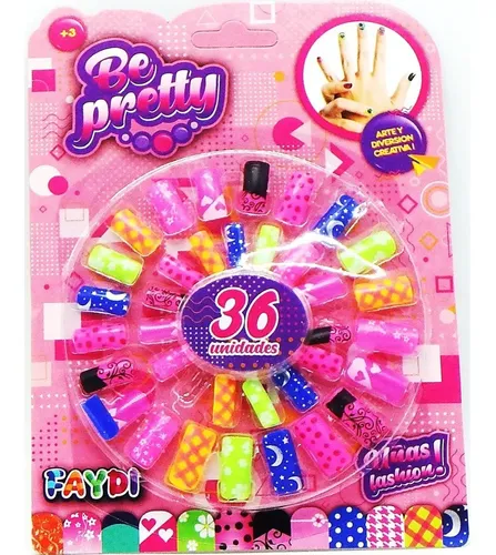 Kit De Uñas Postiza X 36 Para Niñas Infantil Super Cla D3287