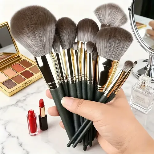 Set 14 Brochas De Maquillaje Profesional Completo Verde