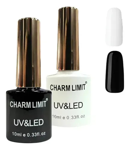 Kit X2 Esmaltes Semipermanente Negro Y Blanco Uñas Manicura Blanco Y Negro