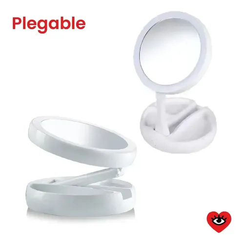Espejo Plegable x2 Maquillaje Zoom Usb Luz Led Doble Aumento Marco Blanco Veoquiero