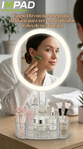 Espejo Redondo Maquillaje Led Táctil Con Organizador Impad
