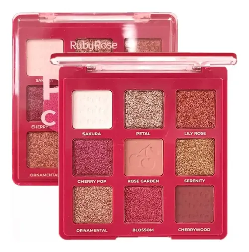 Paleta 9 Sombras Matte Satinadas Pink Cherry Ruby Rose Cereza Rosa