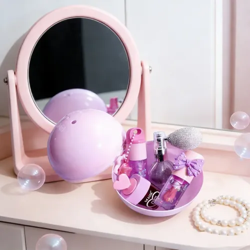 V Bolas De Maquillaje Con Brillo Labial En Polvo Rosa, V