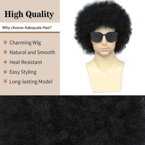 Peluca Afro Negra Airhostess Para Hombres Con Gafas