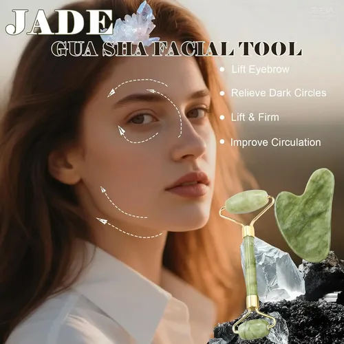 Rodillo Facial Jade Rosa Y Gua Sha Masajeador Antiarrugas